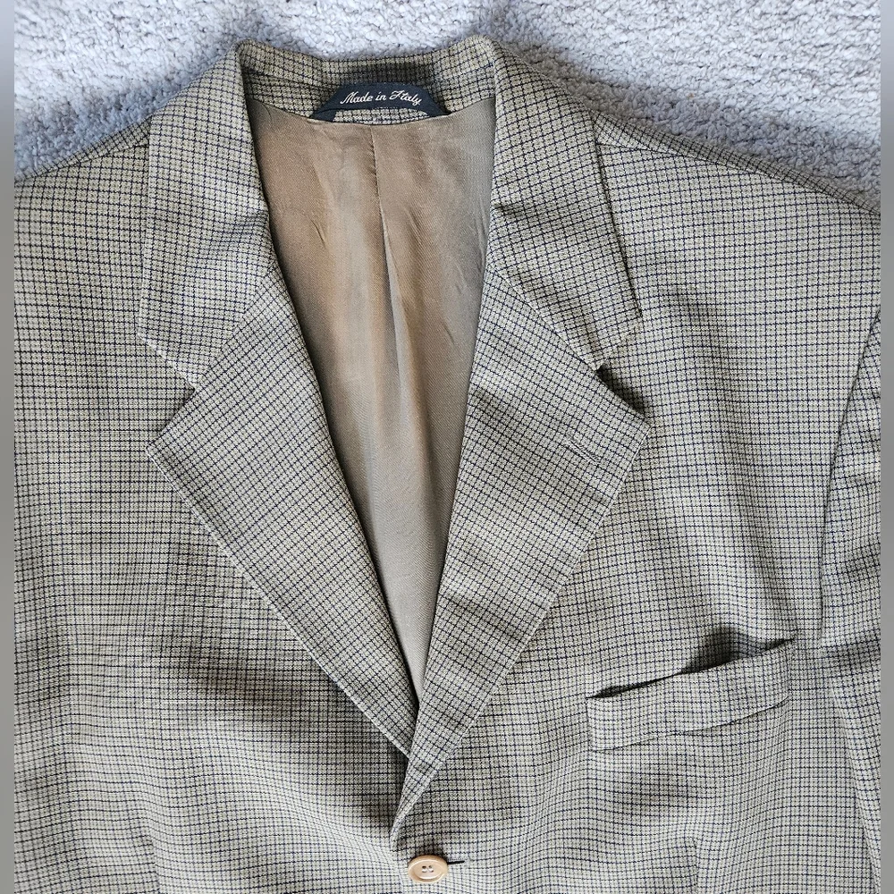 VTG LAMIFICIO PRIVERNUM Italian Tan & Navy Box Check 3-Button Blazer | S…
